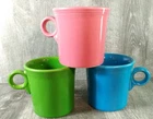 FIESTA COFFEE CUPS MUGS, Three Cups 1 Green, 1 Pink 1 Teal, 10oz Each