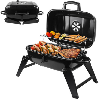 Klappgrill Holzkohle tragbar mit Deckel für Camping und Garten