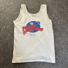 Vintage White Planet-Hollywood Tank-Top Size S Small Chicago Made In USA