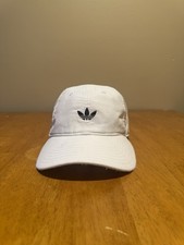 Vtg Y2K Trefoil Adidas Logo Running Nylon Relaxed Strap Back Hat Cap White