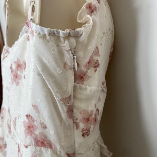 Y2K Floral Ruffled Cottagecore Dress Babydoll Spaghetti Strap Coquette Fairycore - Picture 4 of 8