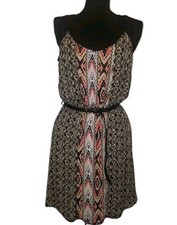 Massini Boho Style Spaghetti Strap Multi color Belted Waist Dress Women SZ S
