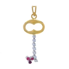 Yellow Gold Diamond Ruby Skeleton Key Pendant 18k Round Brilliant .13ctw