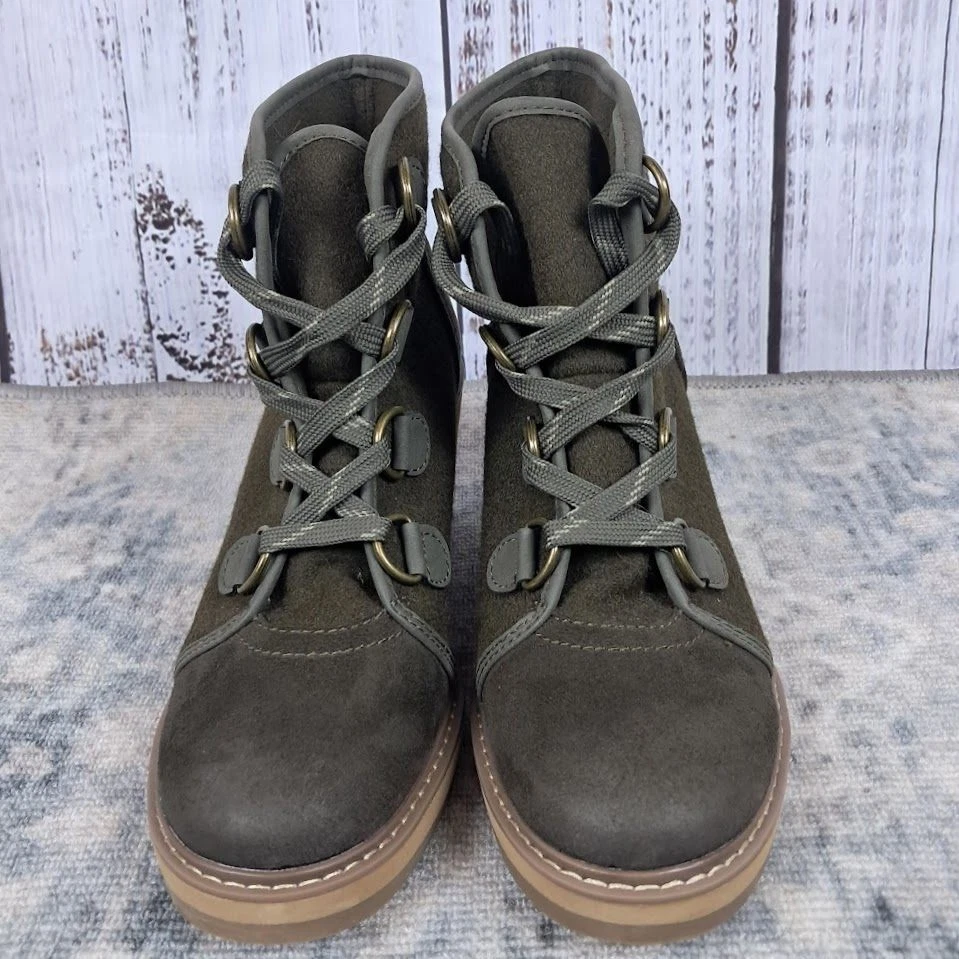 MERONA женщин 10 шерсти Lorelle на танкетке Hiker ботинок зеленый шнурует вверх флис с подкладкой - Изображение 2 из 4