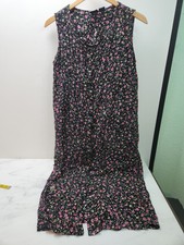 Vintage Erika Dresses Black Multicolor Flowers Button Front Full Dress Large D1