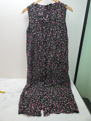 Vintage Erika Dresses Black Multicolor Flowers Button Front Full Dress Large D1