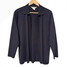 Misook Petite Open Front Knit Cardigan Jacket Womens L Navy Classic Minimalist