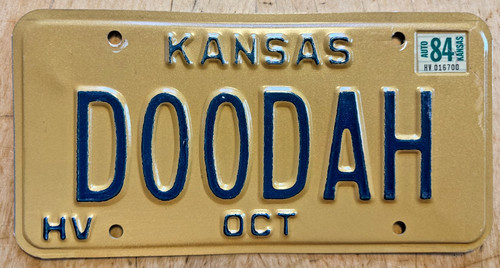 1984 KANSAS VANITY LICENSE PLATE " DOO DAH " KS DO DAH DAH