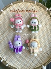 Crochet Bunny Tulips Keychain, Handmade Kawaii Bunny Bag Charm Gift