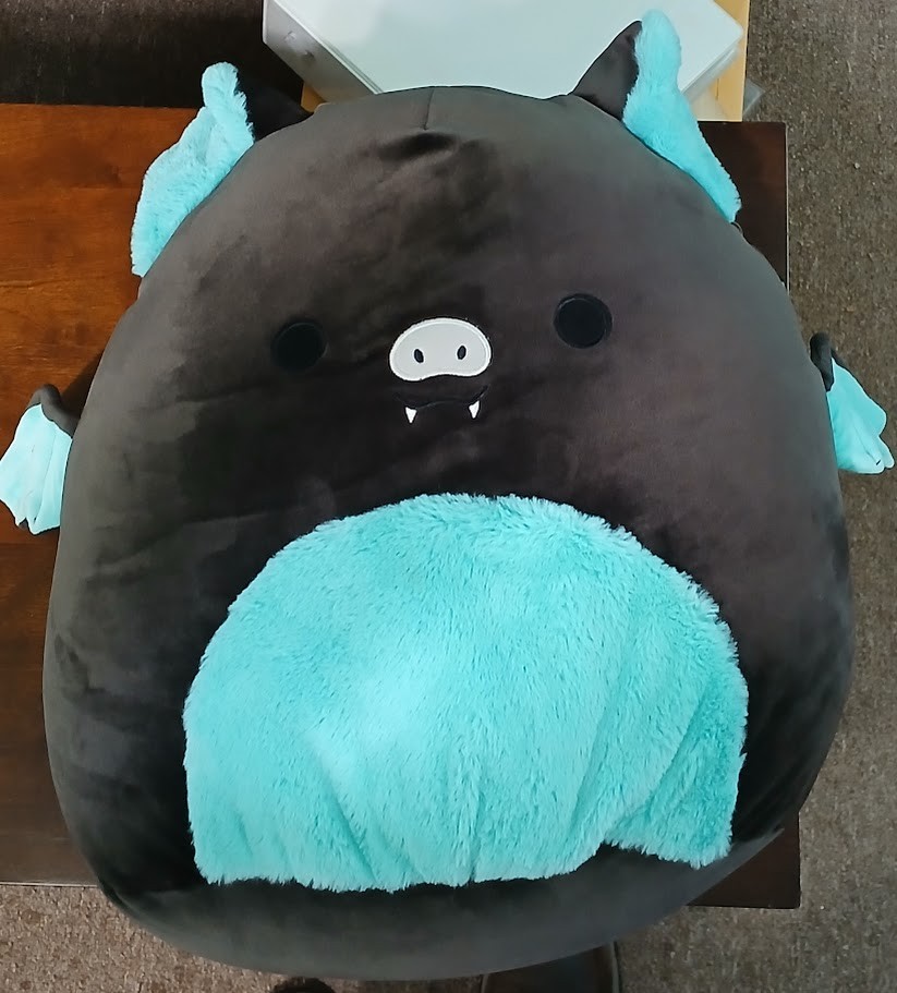 Squishmallows 16” Aldous the Black  Turquoise Fruit Bat Fuzzy Ears Belly Plush