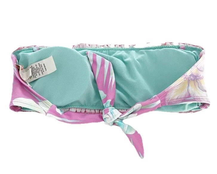 GB девочек бандо бикини верхний XS очень маленький розовый зеленый цветочный со сборками купальный костюм - Изображение 3 из 4