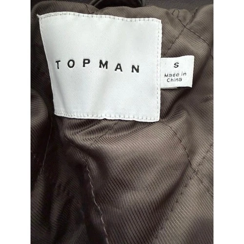 Topman Mens Dark Brown Faux Vegan Leather Trucker Jacket Size S Quilted Lined image 3