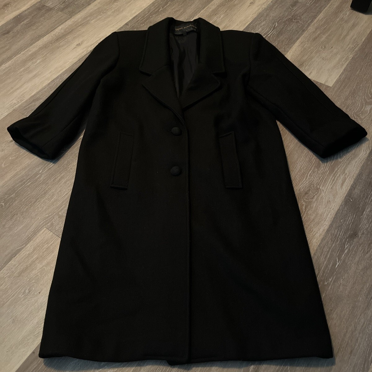 VINTAGE David Benjamin Coat Womens 8 Black 100 % Wool Overcoat