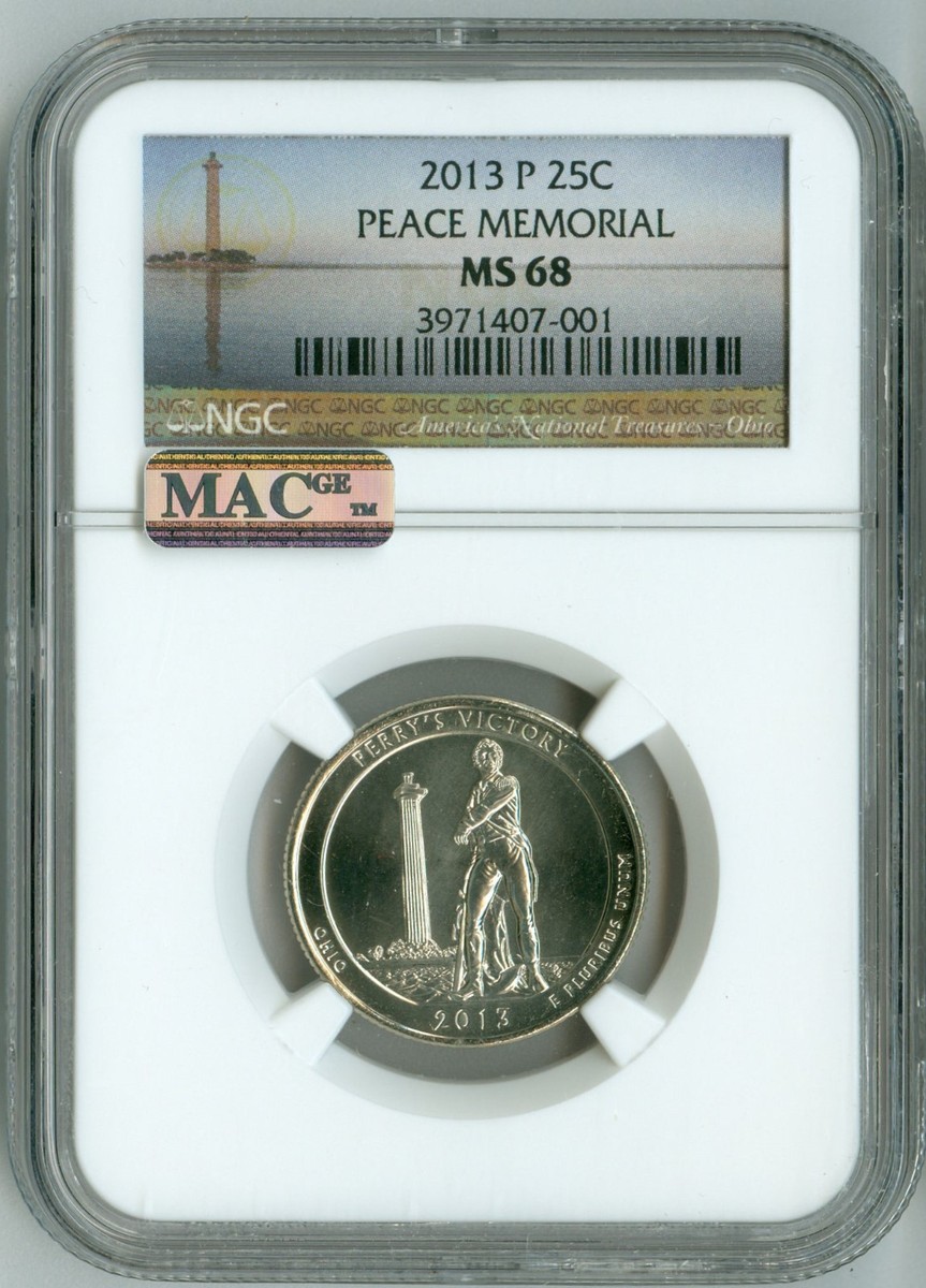 2013 P NGC MS68 PERRY'S PEACE MEMORIAL 25c ATB QUARTER, SHARP