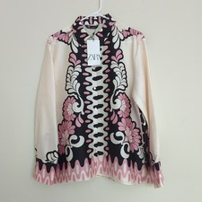 ZARA NEW WOMAN FLORAL PRINT SATIN SHIRT ECRU PINK 8446/132 S M L
