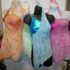 GLITTERED ASYMMETRICAL CONTEMPORARY DANCE TOP 4 Candy COLORS ch/Adult FOIL