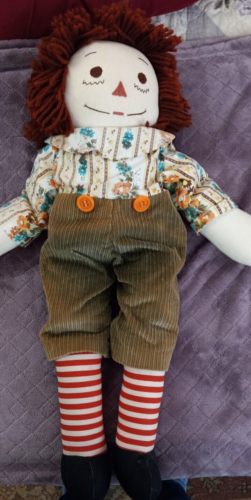 Peluche poupée vintage Raggedy Andy lourde faite à la main peluche jouet 23" - Photo 1/2