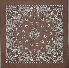 New 22" Brown Paisley Bandana Handkerchief Scarf 100% Cotton Made In USA