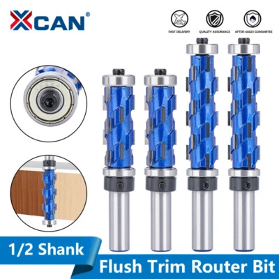 XCAN 1/2'' Shank Flush Trim Router Bit Compression Milling Cutter Top Bottom Bearing