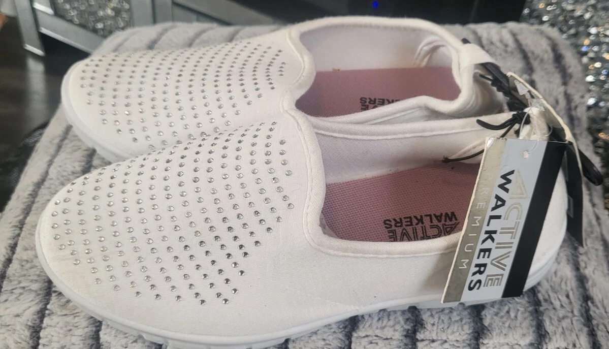 WOMENS ACTIVE WALKERS SIZE 3 DIAMANTE COMFORT WALKING SHOES TRAINERS
