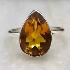 Handmade 925 Sterling Silver Citrine Gemstone Statement Ring All Size R58