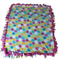 Daisies Fleece Blanket with Fringe Handmade 2012 62" 48" Pink Side Multi-Color