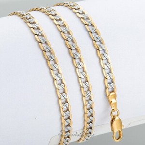 Authentic Womens Mens 4mm Diamond-Cut Curb Cuban Link Gold Plated Chain Necklace 8"-36"
