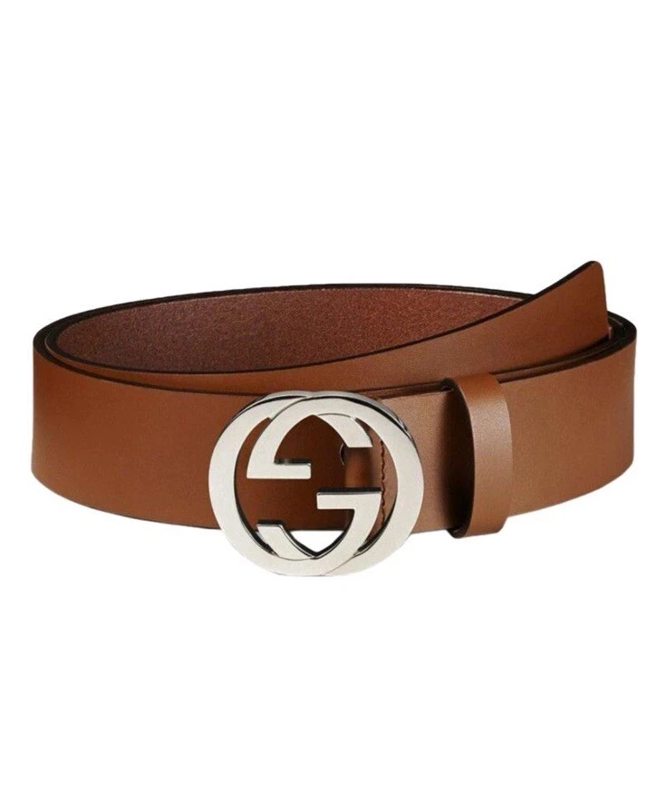 NEUF CEINTURE IMBRIQUÉE MARRON ARGENT LOGO GG TAILLE 90 cm 36 po