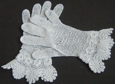 Victorian lady gloves hand crochet cuffed with Irish lace design bridal cotton