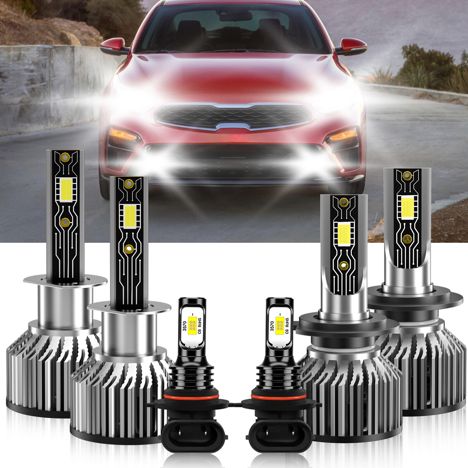 For Kia Optima 2006-2007 6x Combo H1+H7+9145 LED Headlight Bulbs white Fog light