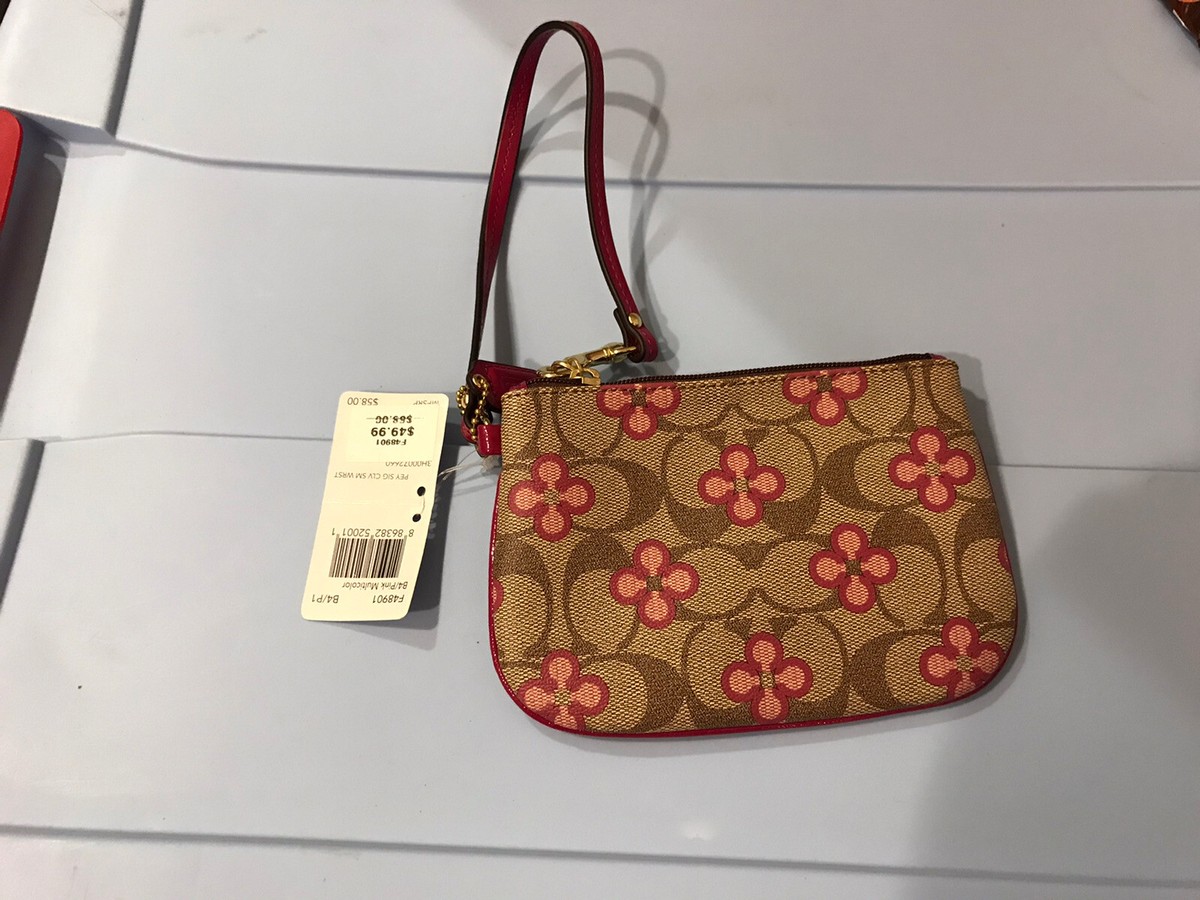 NWT Coach Pey Signature Small Wristlet Pink Multicolor F48901 | eBay