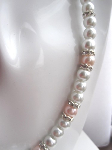Set Collana Perla Vetro Set Gioielli Sposa Damigella d'Onore Matrimonio Placcato Argento - Foto 4 di 9