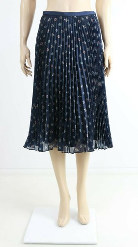Hobbs Dark Navy Midi Fit and Flare Frilled Knee Length Skirt UK 10 EU 38