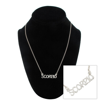 ''Scorpio'' Sign Horoscope Script Silver Tone Zodiac Pendant Necklace 20''