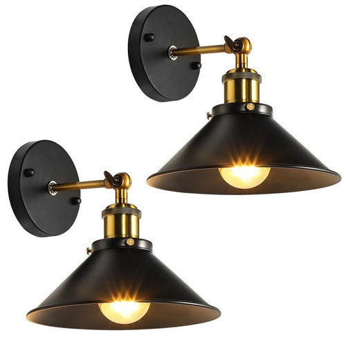E27 Industrial Wall Light Fittings Tapered Shades Black & Antique Brass Lights - Picture 8 of 15