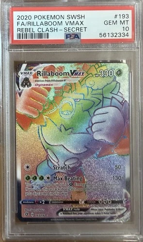 Pokemon 2020 Rillaboom VMAX #193 Rebel Clash SECRET HOLO PSA 10
