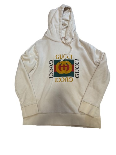 Authentic Gucci Oversize Distressed Logo Hoodie Sweatshirt