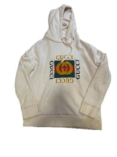 Autentica felpa con cappuccio Gucci oversize logo invecchiato