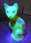 Fenton Glass Rare Burmese Uranium Cat Triple Signed '99 - She Glows!