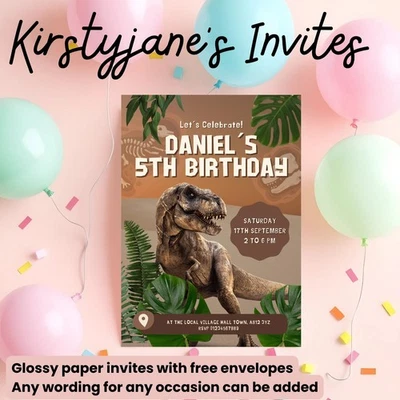 KIRSTYJANE'S INVITES Birthday party invitations invites Personalised Jurrasic World Dinosaur Dino
