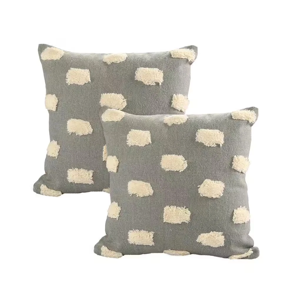 Jane Light Gray Pom-Pom 100% Cotton 20 In. X 20 In. Indoor Throw Pillow (Set of