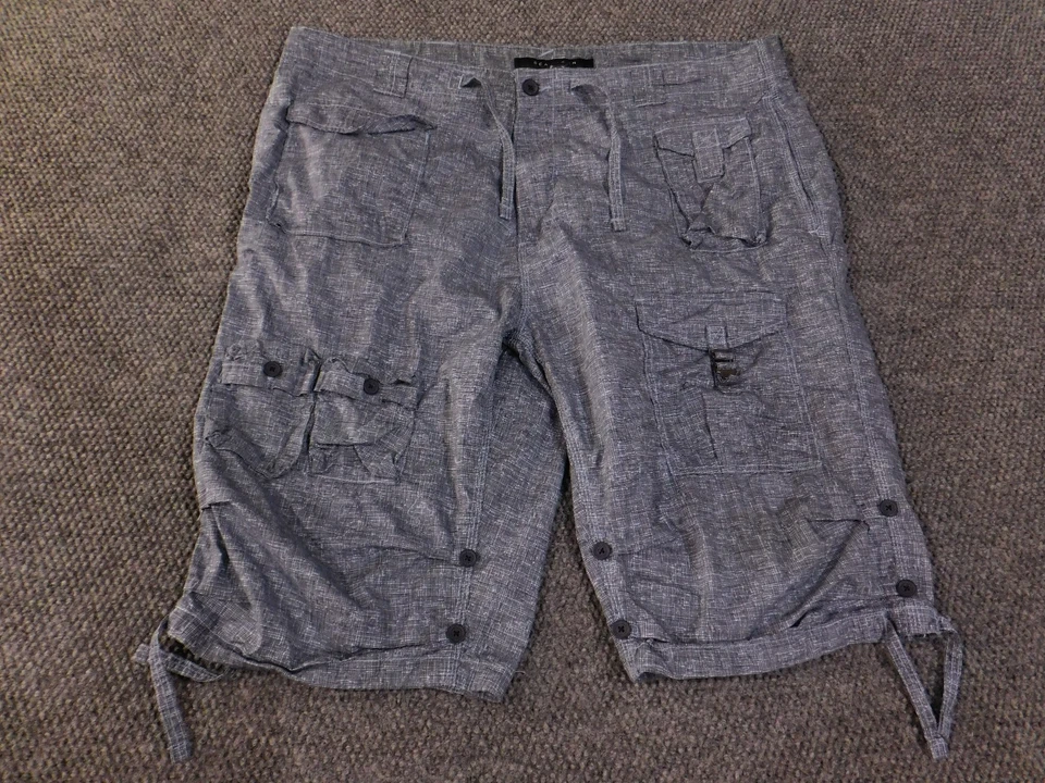 Pantalones Cortos Sean John Carga Hombre 42 Azul Crosshatch Bolsillos Streetwear De Colección Foto 3 de 4