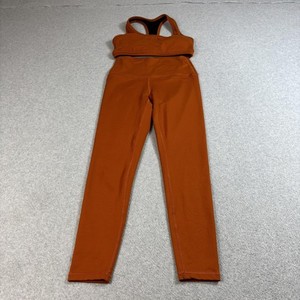 FLEO Leggings Sports Bra Set Womens Medium Orange High Rise Workout Gym Athletic