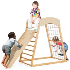6-in-1 Jungle Gym Wooden Indoor Playground with Double-Sided Ramp and Monkey Bar