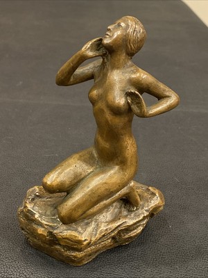 1922 Ulric Henry UH Ellerhusen Nude Nymph Kneeling Lady Girl Woman Bronze Statue