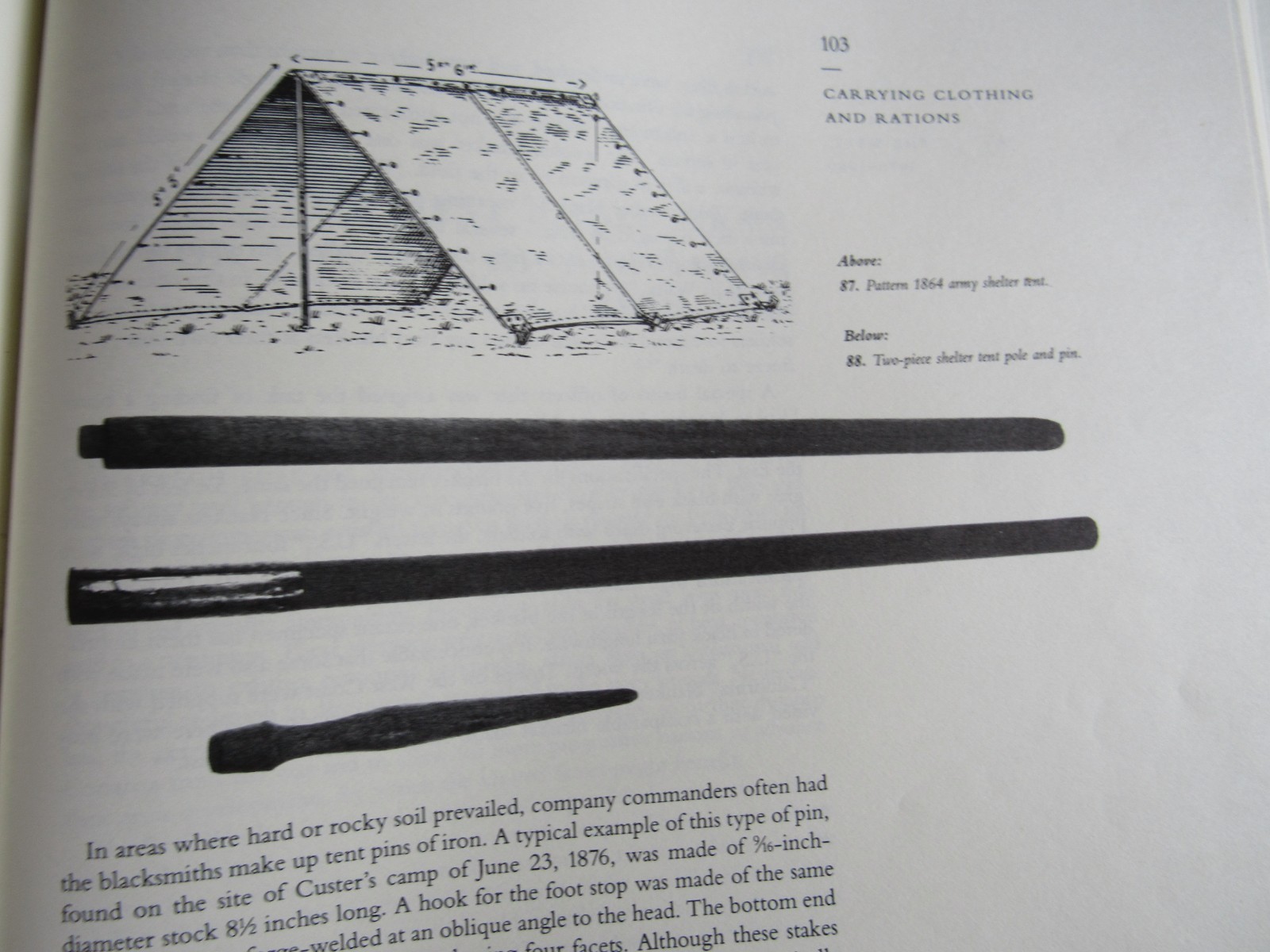 Civil War ~ Indian Wars Shelter Tent Pole & Pin peg,  1860s 1870s Custer