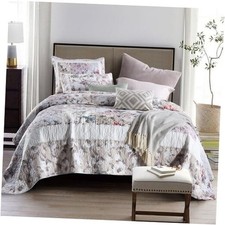 Cotton Bedspread Quilt Bedding Sets 3 Queen Elegant White Floral Patchwork