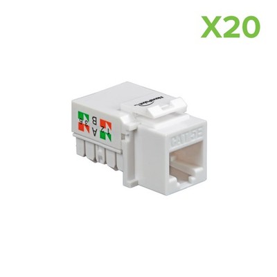 20 pack lot Keystone Jack Cat5e White Network Ethernet 110 Punchdown 8P8C