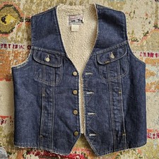 VTG Lee Storm Rider Vest Mens Medium USA Made Blue Denim Sherpa Lined Western