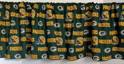 NFL GREEN BAY PACKERS Valance Handmade Cotton Football Theme Green Background